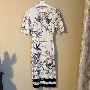 Ted Baker London Cream Dress with Bird and Floral Pattern